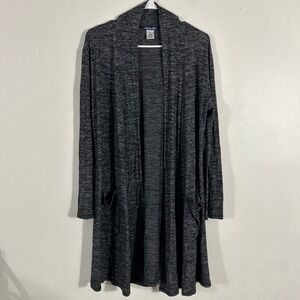 Olivia Blu Cardigan Women PL Gray Space Dye Open Front Longline Duster